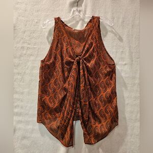 Women's S Shulami Sleeveless Blouse Tank Top Orange Black Sheer